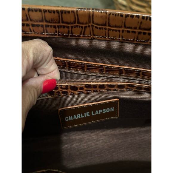 Charlie Lapson Women's Brown Animal Print Leather Handbag Purse - Picture 7 of 9